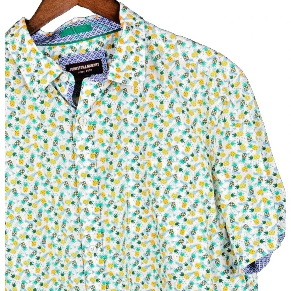 Johnston & Murphy Pineapple Novelty Print Short Sleeve Button Down Shirt XL